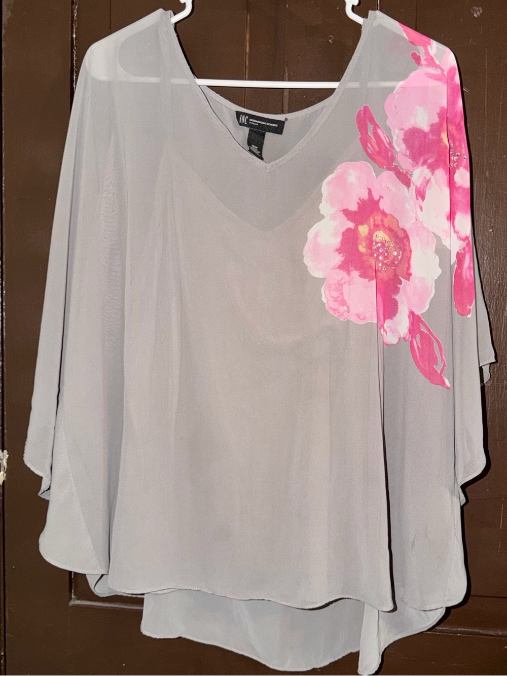 INC International Concepts Gray Floral Poncho Blouse Size 16W